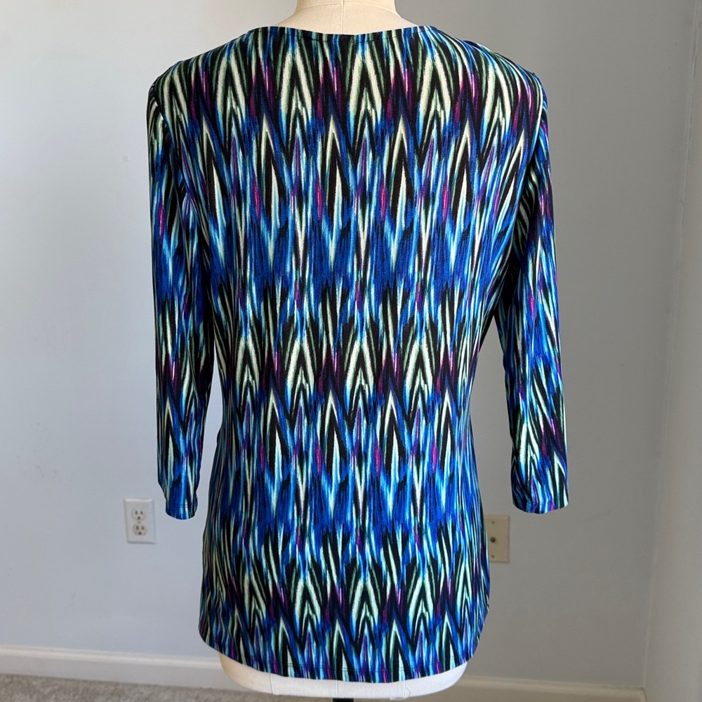 Rafaella Twist-Front Blue Patterned Women's Top SZL - Picture 2 of 14